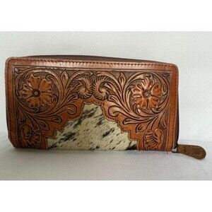 Countryside Western Tooled Leather Hair-On Cowhide Wallet Zip Around